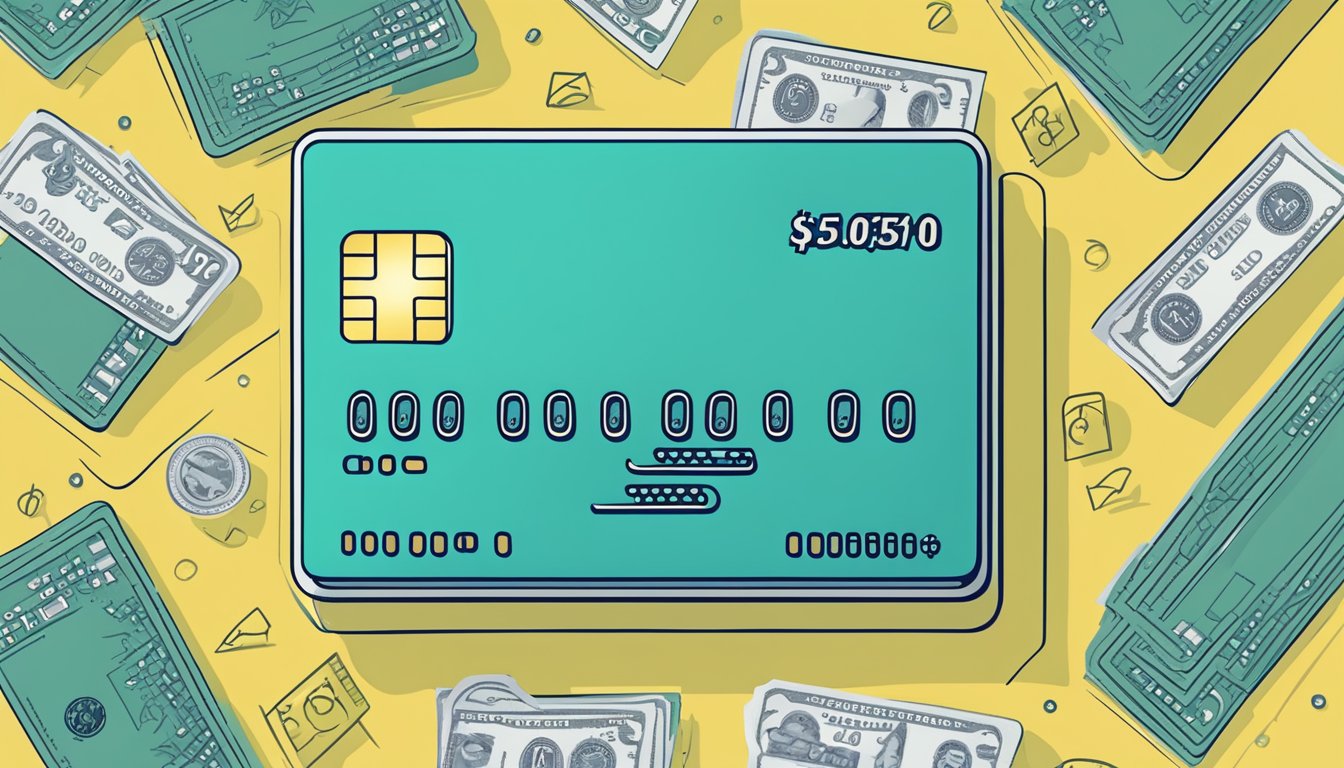 A credit card surrounded by dollar signs and percentage symbols, with a list of fees and charges displayed prominently