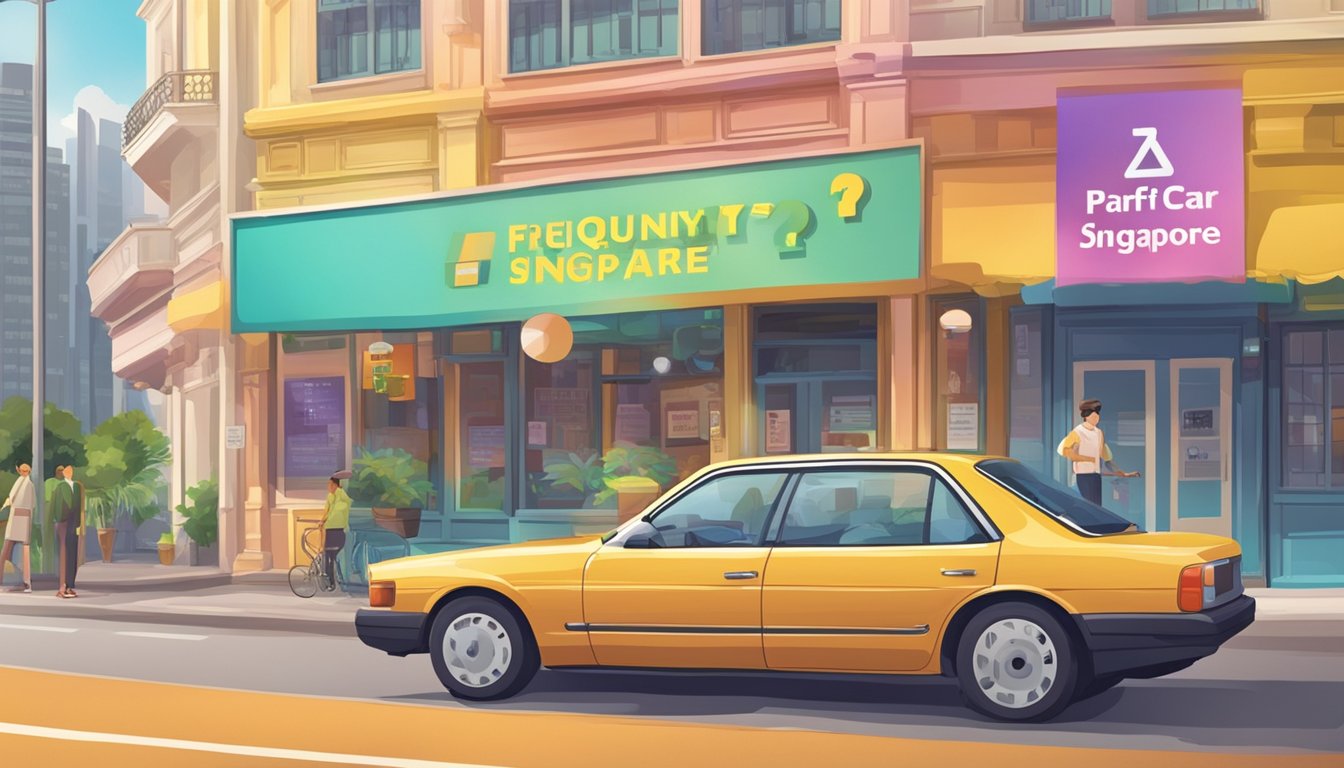 A colorful sign with "Frequently Asked Questions: What is PARF car Singapore" displayed prominently