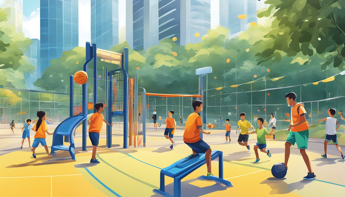 Vibrant sports equipment and active youth enjoying outdoor spaces in Singapore