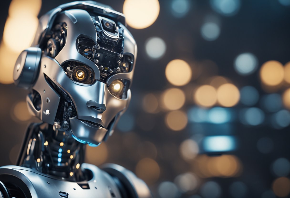An AI-powered robot creates digital marketing content using advanced algorithms and data analysis