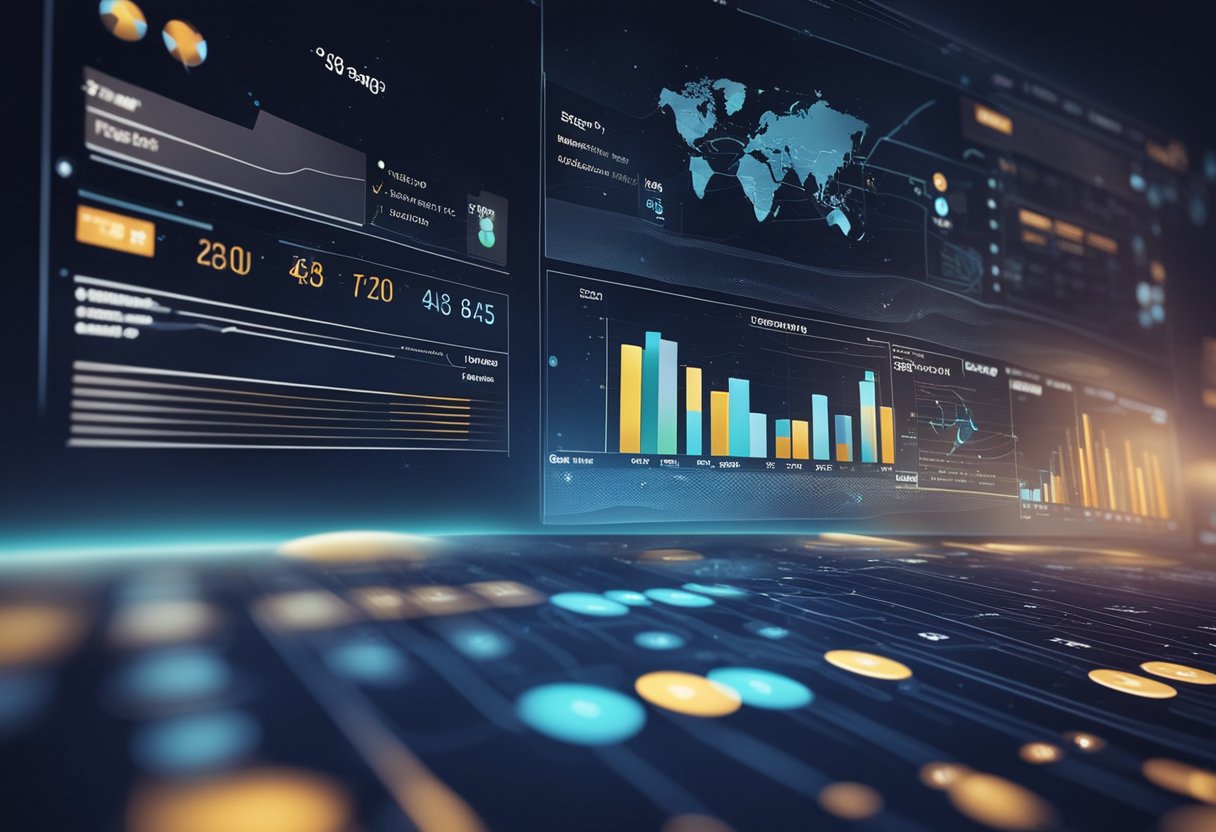 An AI algorithm processes data on a digital marketing dashboard, generating insights and analytics