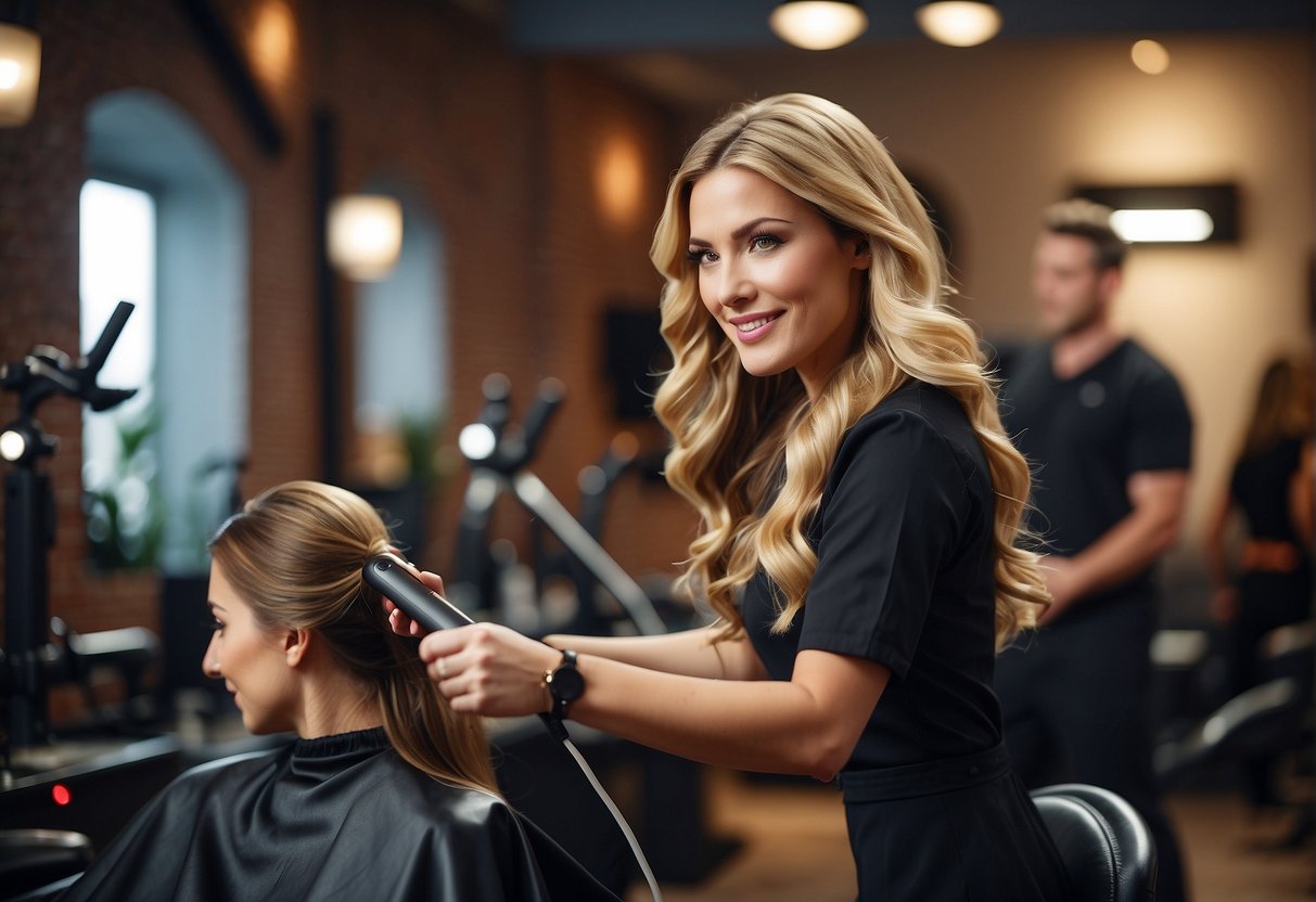 Hair being prepared for curling with a hair straightener to create waves