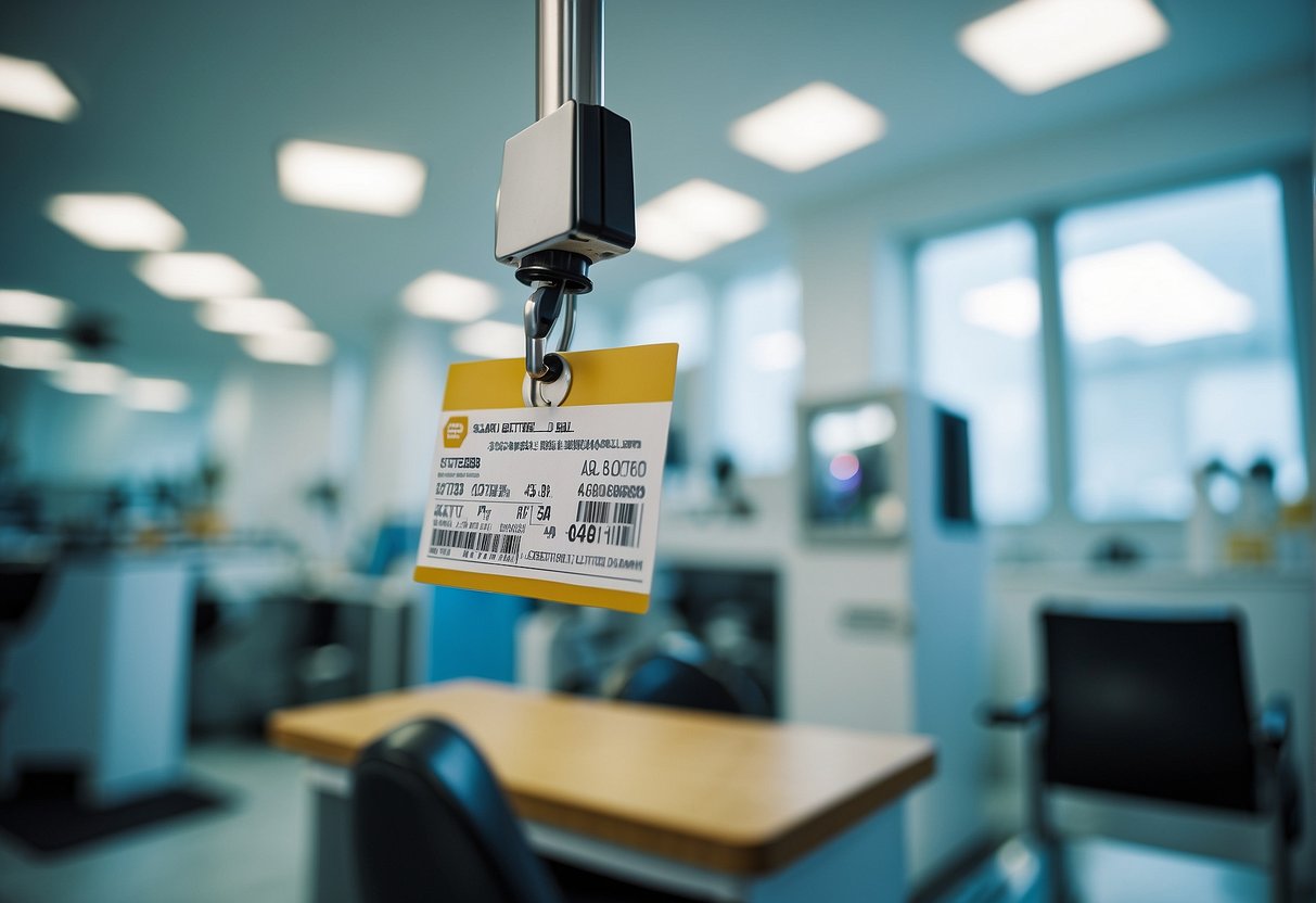 A price tag hanging from a hair grafting machine in a modern clinic