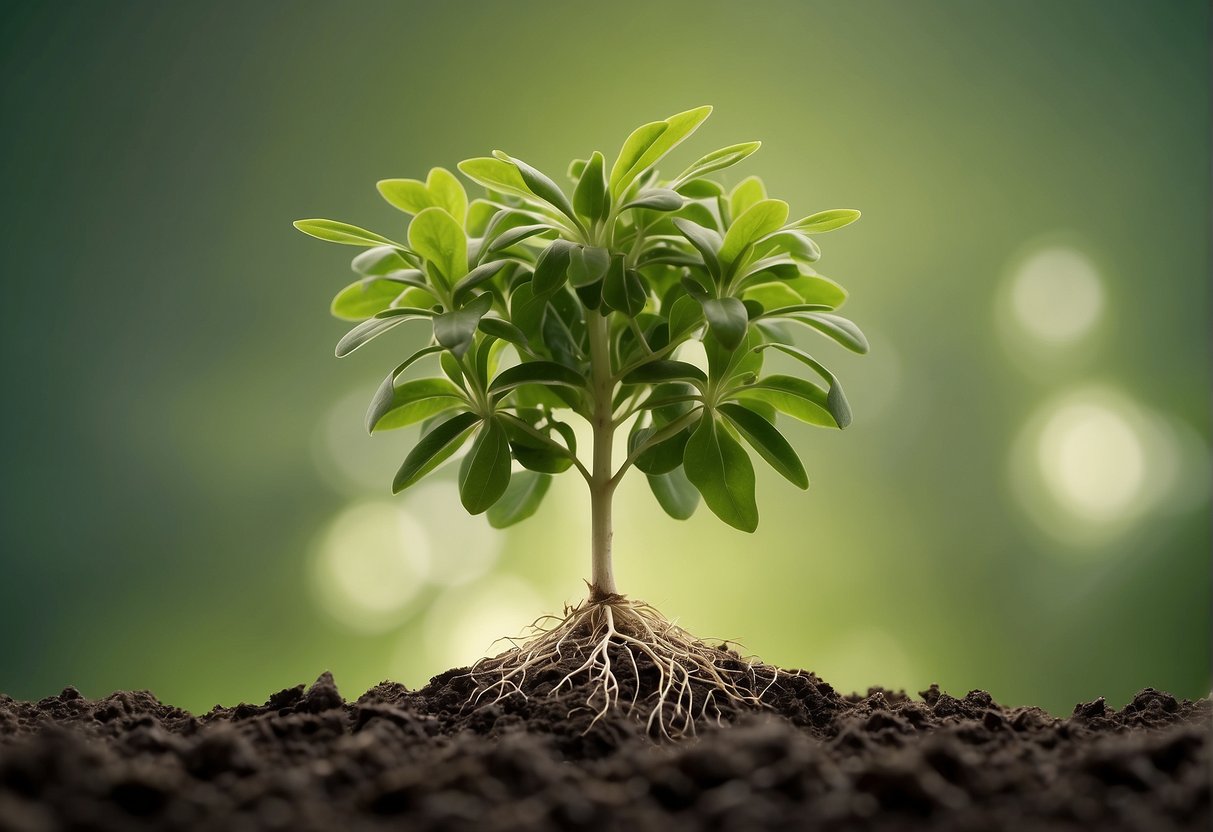 A plant growing rapidly, with roots extending and new shoots emerging, symbolizing the rapid growth of hair