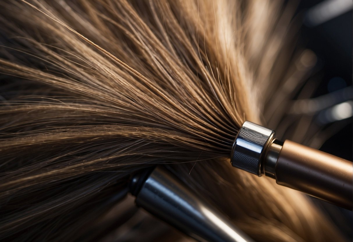 A close-up of hair being textured using various tools and techniques