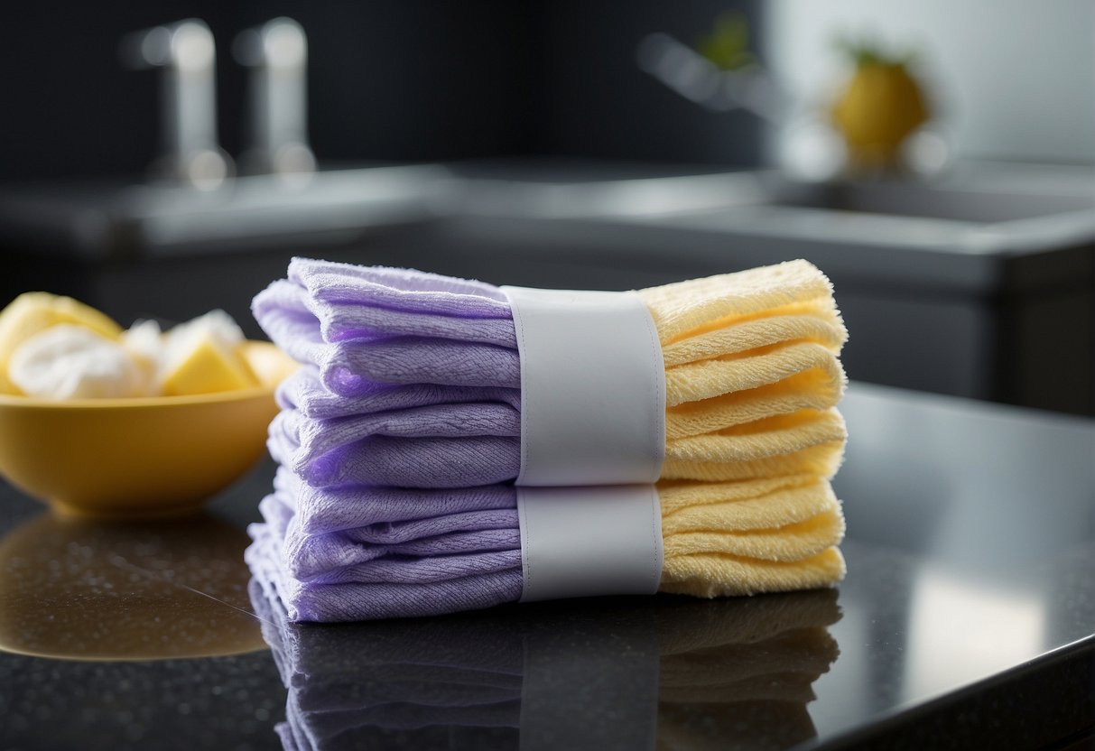 A cloth wipes away hair dye stains from a countertop