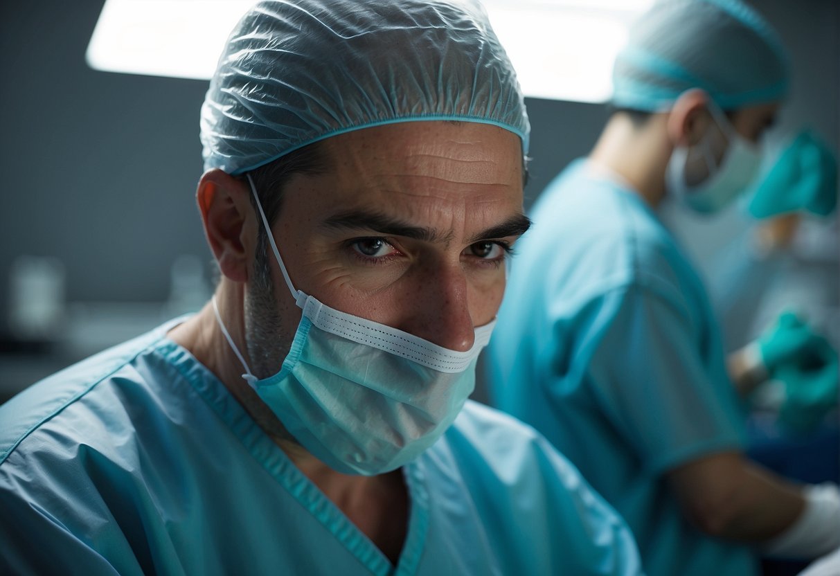 A surgeon carefully extracts hair follicles from a donor area and implants them into the balding scalp. The procedure is precise and requires skilled hands