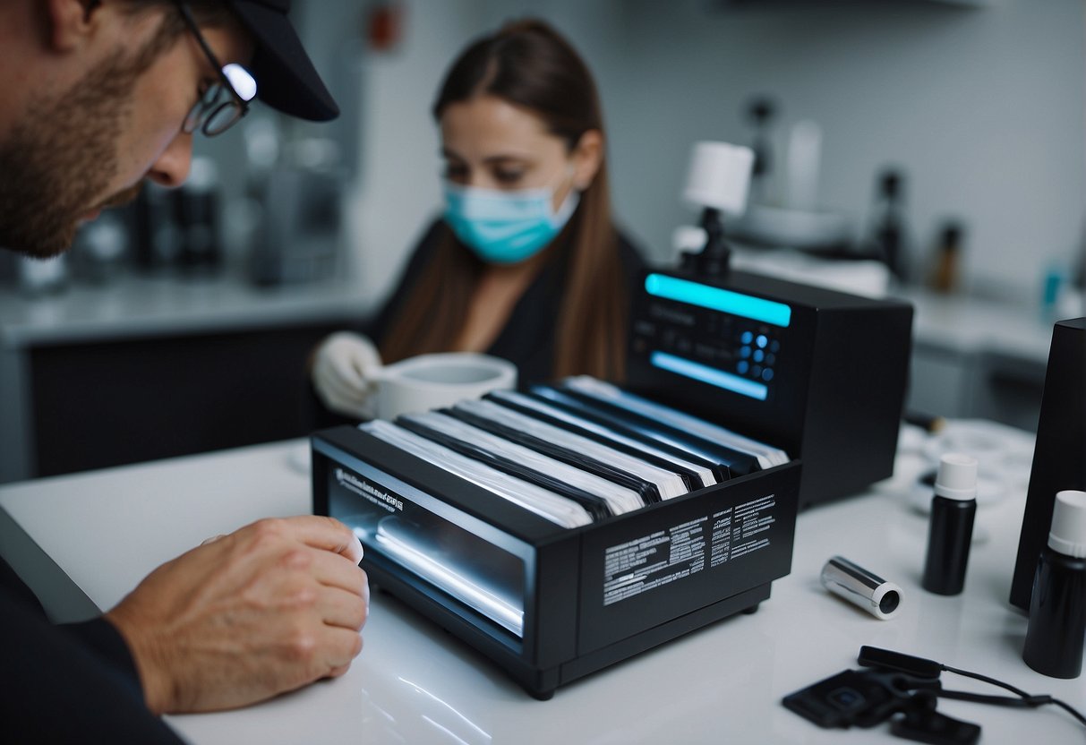 A hair sample is being tested for cocaine detection, with a focus on the chemical process and equipment used