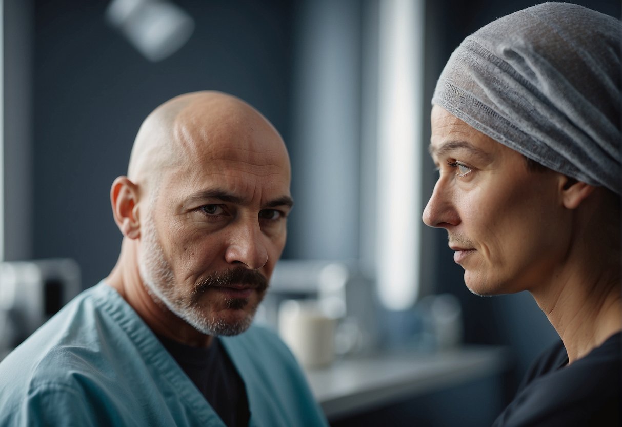 A person undergoing chemotherapy loses hair over multiple sessions