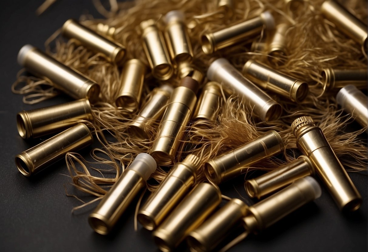 A pile of fallen hair strands next to empty chemotherapy vials
