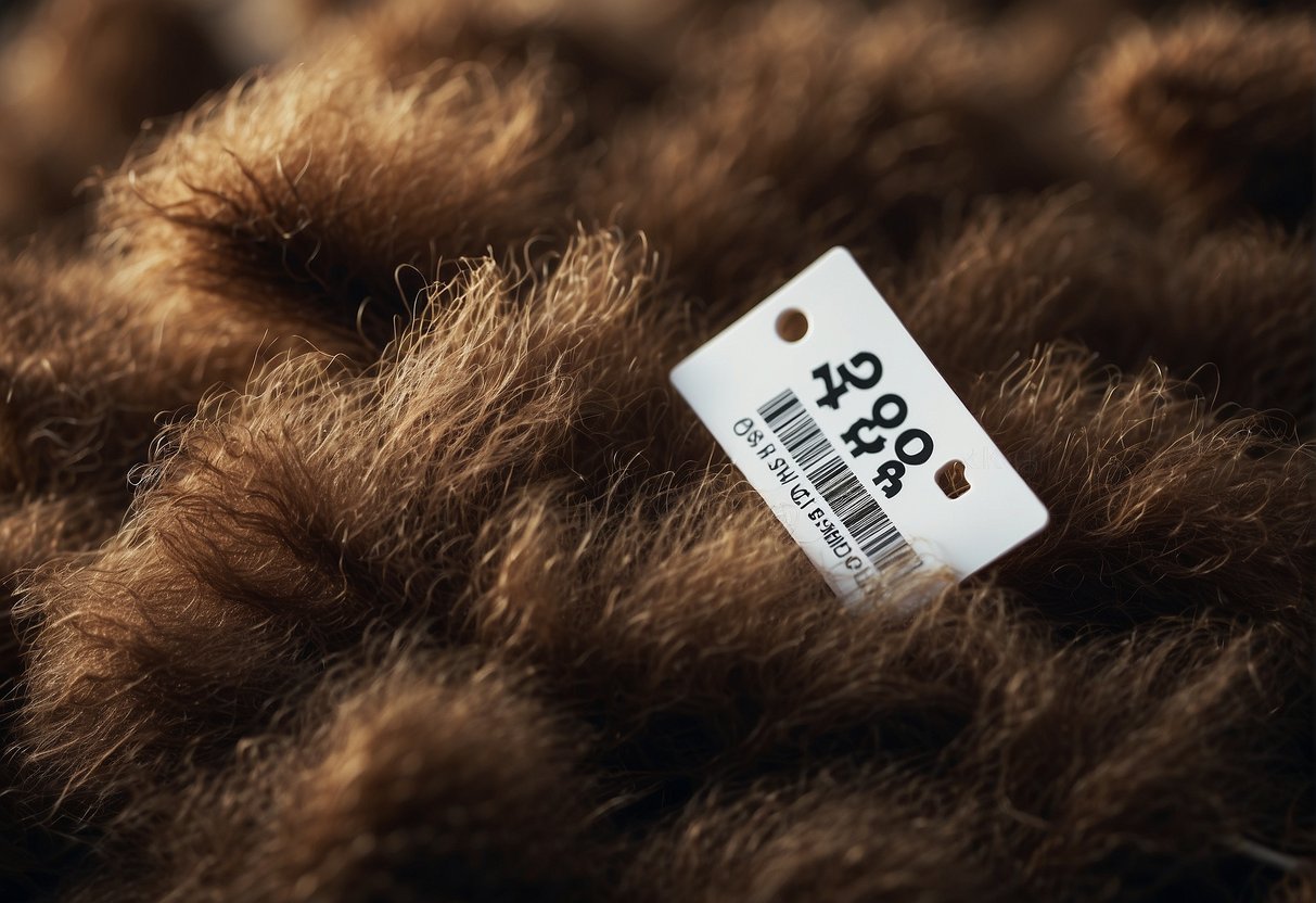 A pile of natural hair with a price tag next to it
