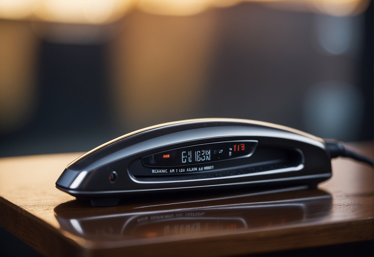 A flat iron set at the recommended temperature, with cautionary text nearby