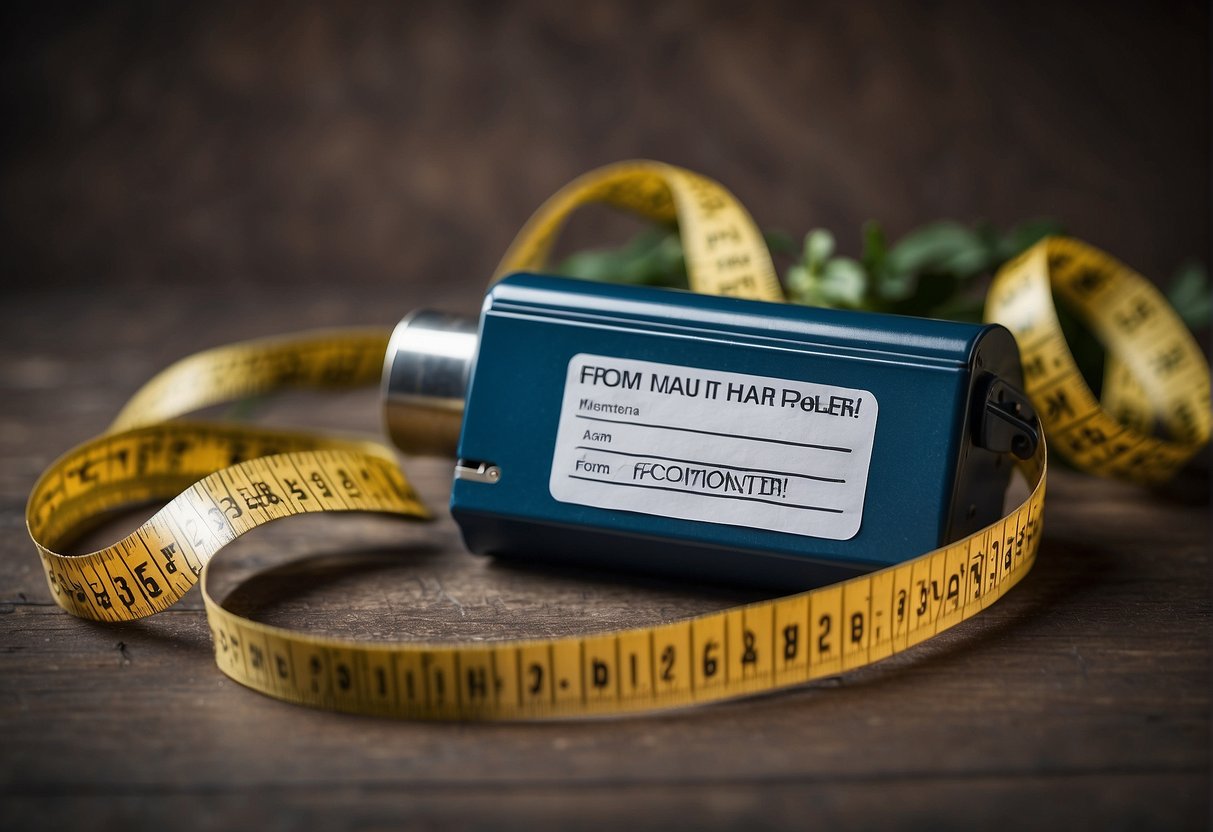 A measuring tape with hair strands attached, a donation box, and a sign with the question "From how many centimeters can hair be donated?"