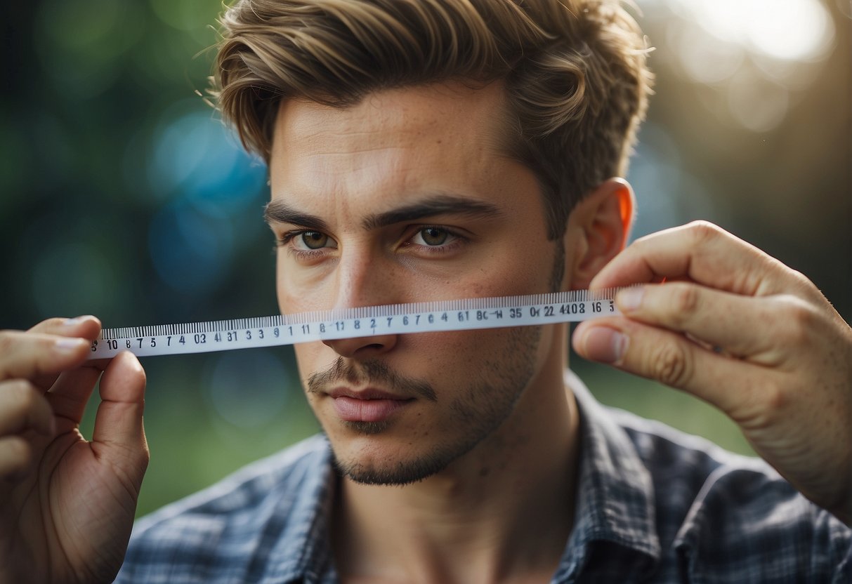 A person measuring hair with a ruler, ready to donate