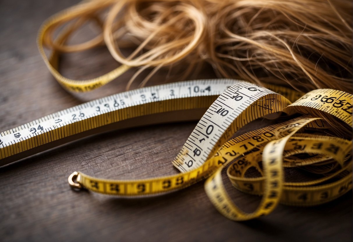 A measuring tape beside a pile of hair, with a minimum length of 20 centimeters indicated for hair donation