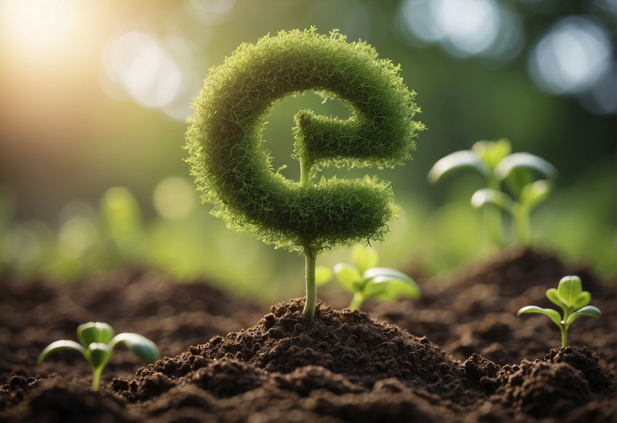 A plant growing rapidly, surrounded by question marks and exclamation points, symbolizing the curiosity and interest in the topic of fast hair growth