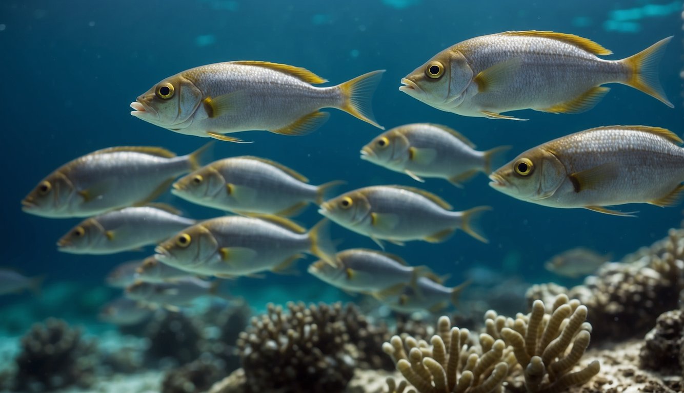A school of fish swims through the ocean, while sea lice attach to their bodies, feeding on their skin and scales.

The lice play a role in the marine ecosystem as both parasites and prey for larger marine animals
