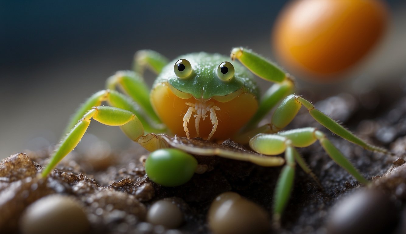 A pea crab hatches from an egg, grows inside a mollusk, and emerges as a tiny, fully formed crab
