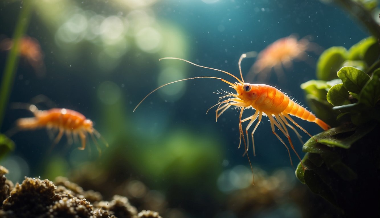 Fairy shrimps dance in the shimmering waters of seasonal pools, surrounded by vibrant aquatic plants and delicate floating flowers.

The sunlight filters through the surface, casting a magical glow on the enchanting underwater world