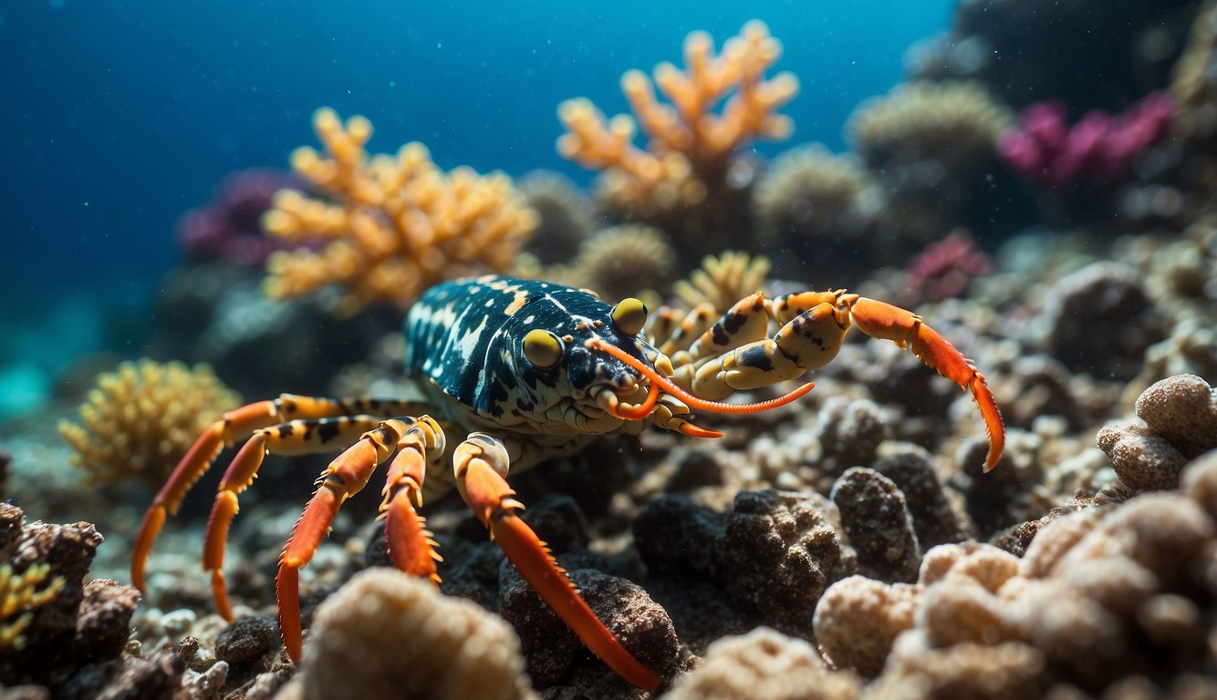 Colorful reef lobsters scuttle among vibrant coral, their antennae twitching.

Sunlight filters through the water, casting a mesmerizing glow on the hidden gems of the reef