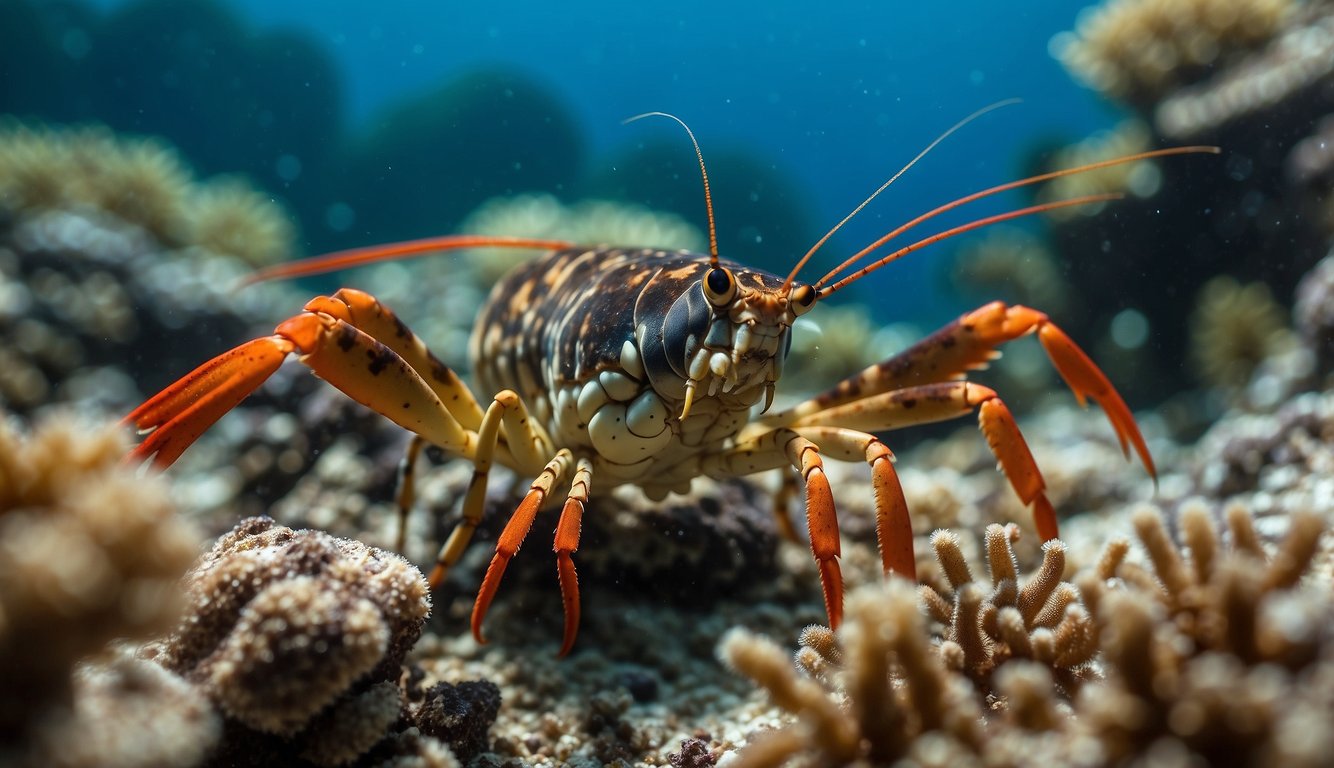Reef lobsters scuttle among coral, cleaning algae and scavenging.

Their presence supports biodiversity and helps maintain the health of the reef ecosystem