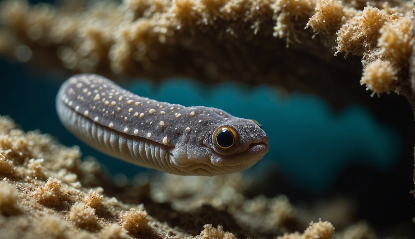 Acorn worms burrow in ocean sediment, with gill slits and a proboscis for feeding.

They resemble a cross between a worm and a sea star