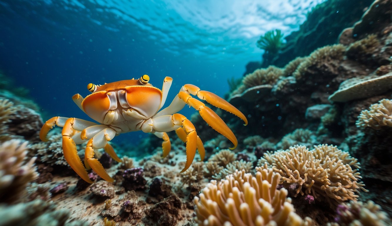 A group of coral crabs scurry across the vibrant reef, diligently tending to the delicate coral structures.

They work together to clean and protect the reef, their vibrant colors adding to the beauty of the underwater world
