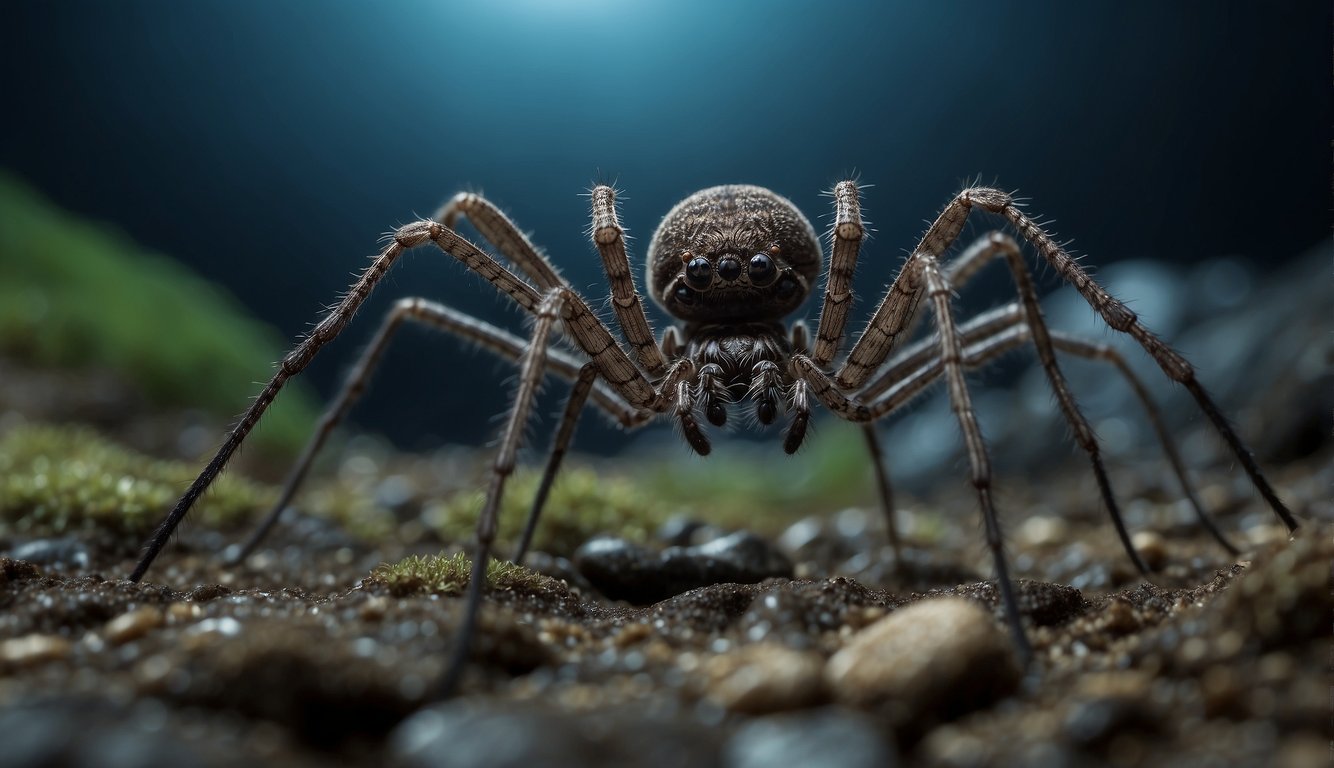 A whip spider crawls along the ocean floor, its long, spindly legs skittering over the rocky terrain.

Its thin, whip-like appendages extend from its body, feeling for prey in the dark depths