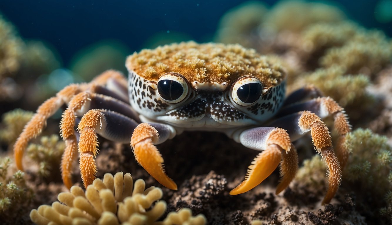 Sponge crabs blend into coral, using their bodies as camouflage.

They slowly move, mimicking the swaying of the underwater plants