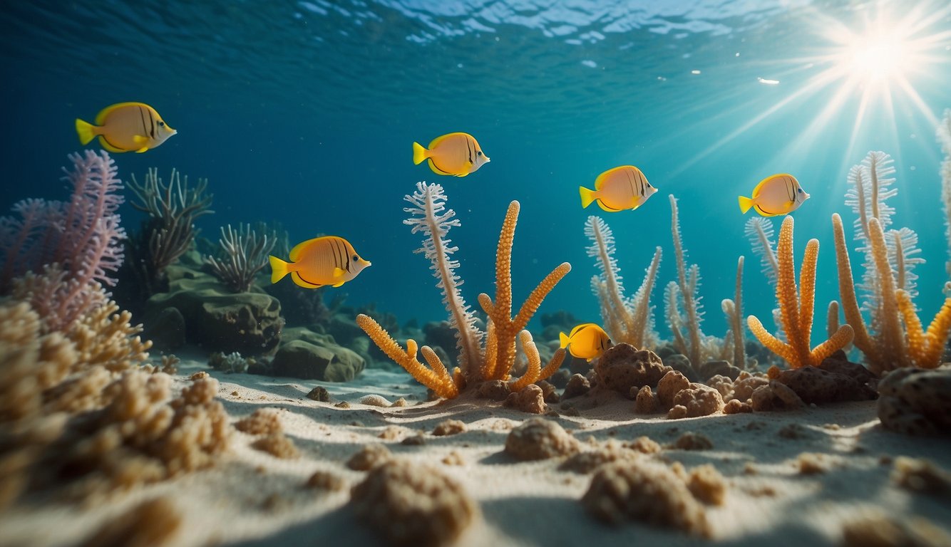Colorful sea pens sway gently on the sandy ocean floor, creating a vibrant and mesmerizing underwater landscape.

Rays of sunlight filter through the water, illuminating the scene and casting a tranquil atmosphere