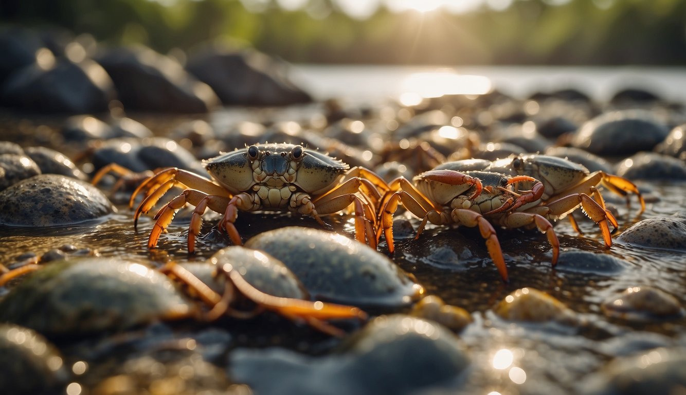 A bustling estuary teeming with crabs, shrimp, and lobsters.

Mangroves line the shore as birds swoop down to catch their prey in the shallow waters