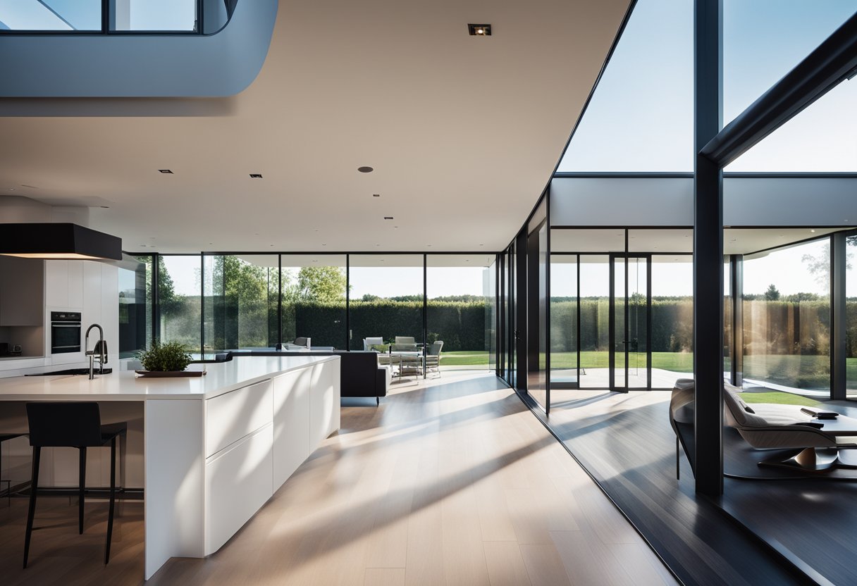 A sleek, modern home with clean lines and innovative design features. The architecture exudes strength and versatility, emphasizing the principles of engineered excellence