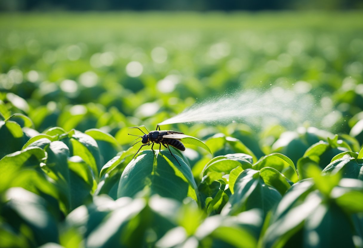 Various types of insecticides being sprayed on crops in a field