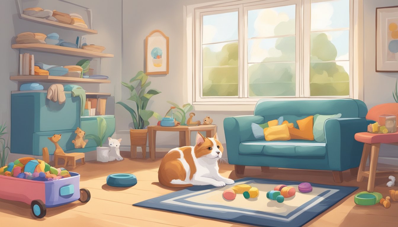 A cozy pet bed sits in a clean, mold-free space, surrounded by toys and a water bowl. The room is well-lit and inviting, with no sign of mold or mildew