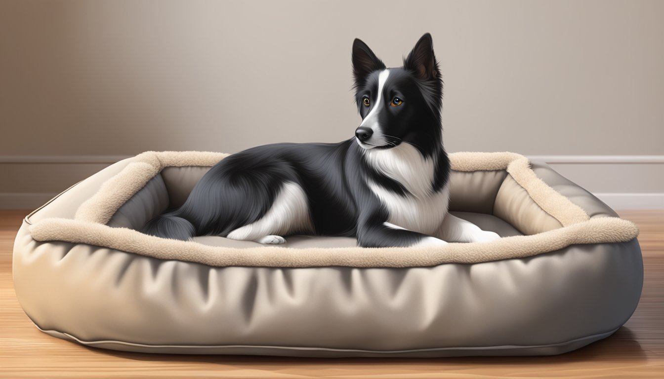 A pet bed sits in a well-lit room, free of any signs of mold or dirt. The bed is fluffy and inviting, with no visible stains or odors