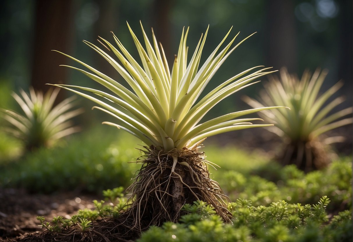 Yucca roots emerge from plant tops, needing management