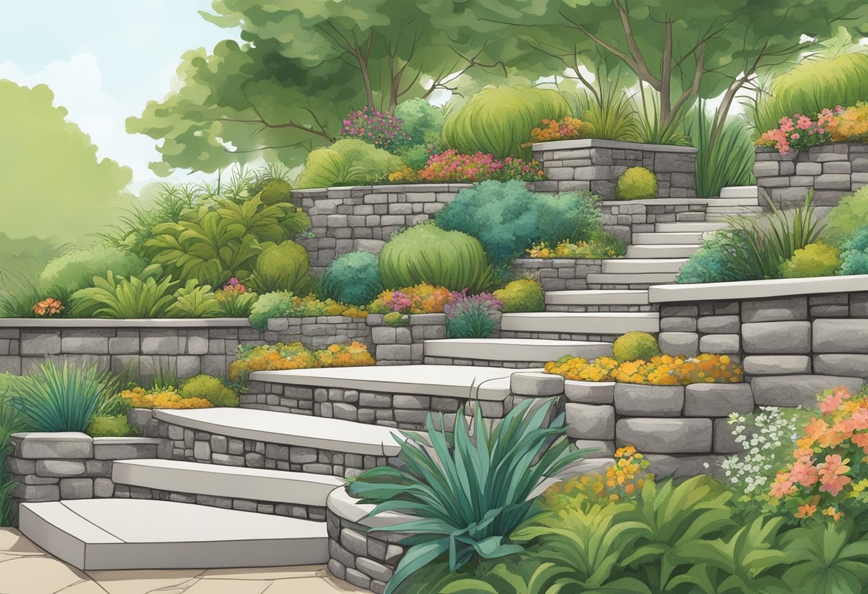 A retaining wall stands tall, blending seamlessly into a lush landscape. Its functionality meets aesthetic, showcasing real-world examples of design essentials