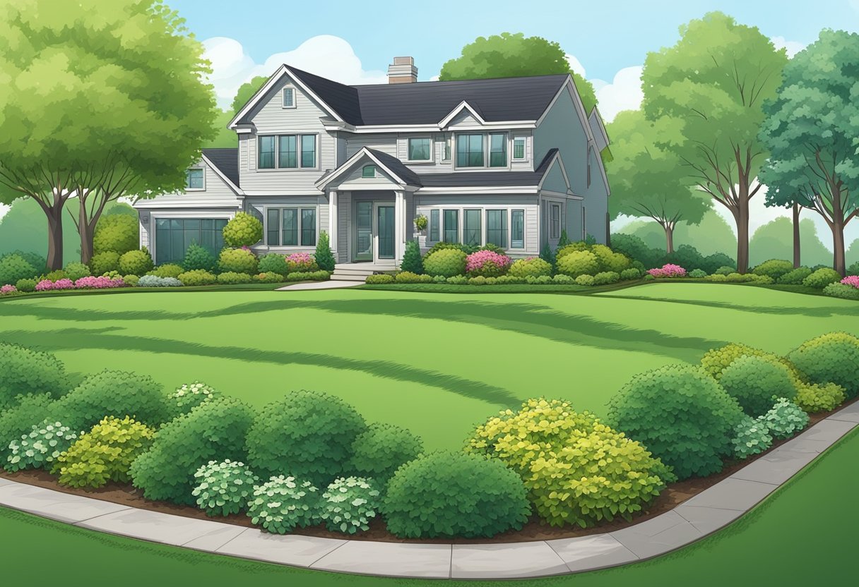 A lush green yard with neatly trimmed bushes and a perfectly manicured lawn, showcasing the difference between DIY and professional landscaping