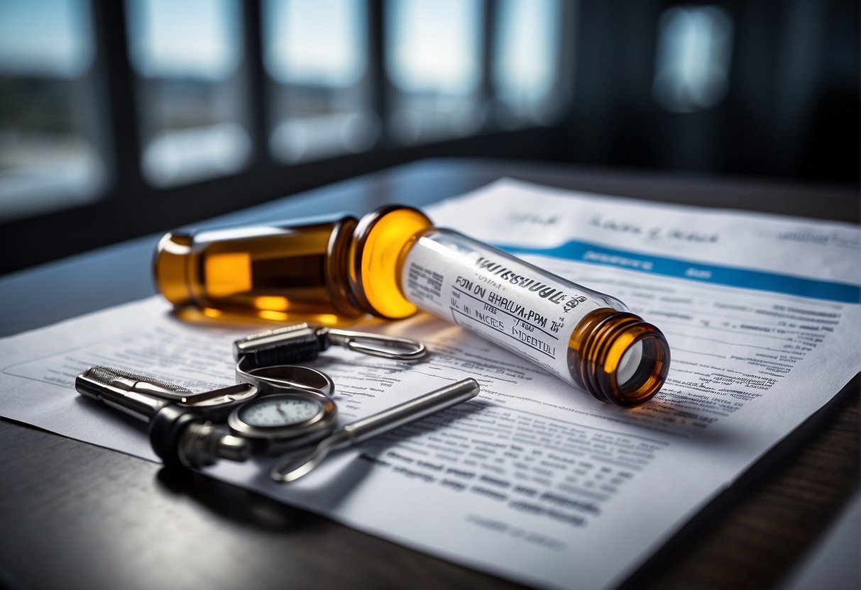 A vial of weight loss injection next to clinical evidence and FDA approval documents, with a graphic showing a boost in metabolism