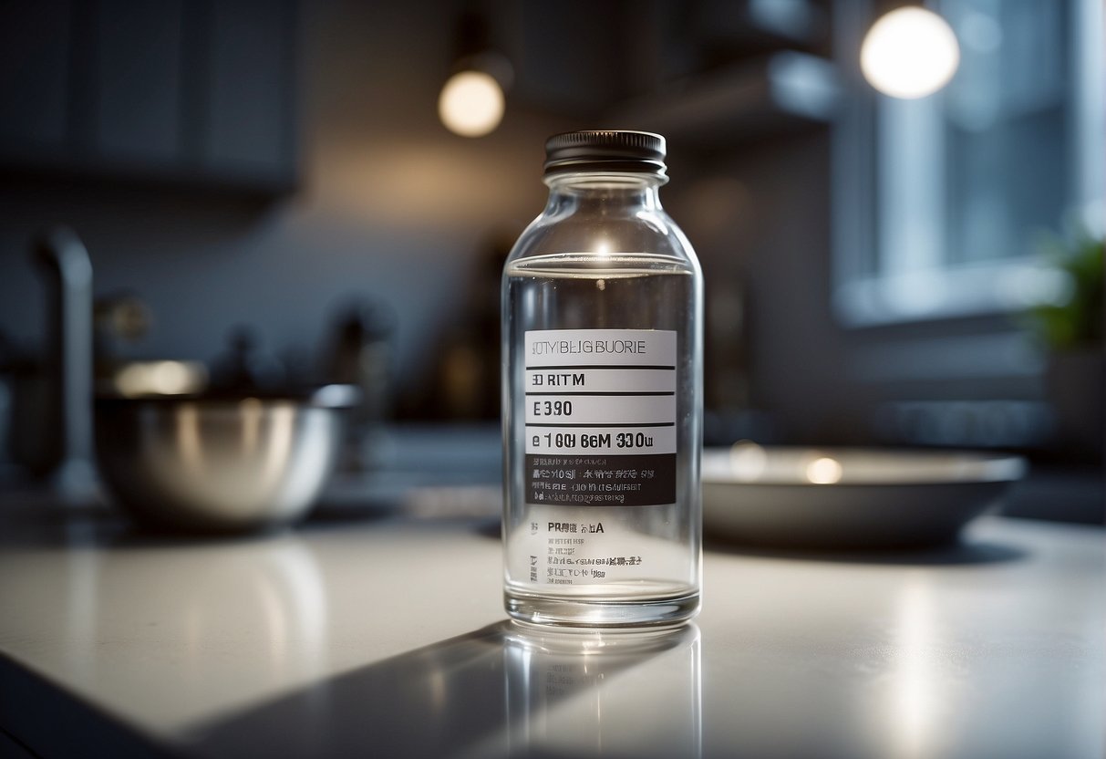 A vial of weight loss injection sits on a sleek, modern countertop. A beam of light highlights the vial, emphasizing its importance and effectiveness in increasing metabolism for weight loss