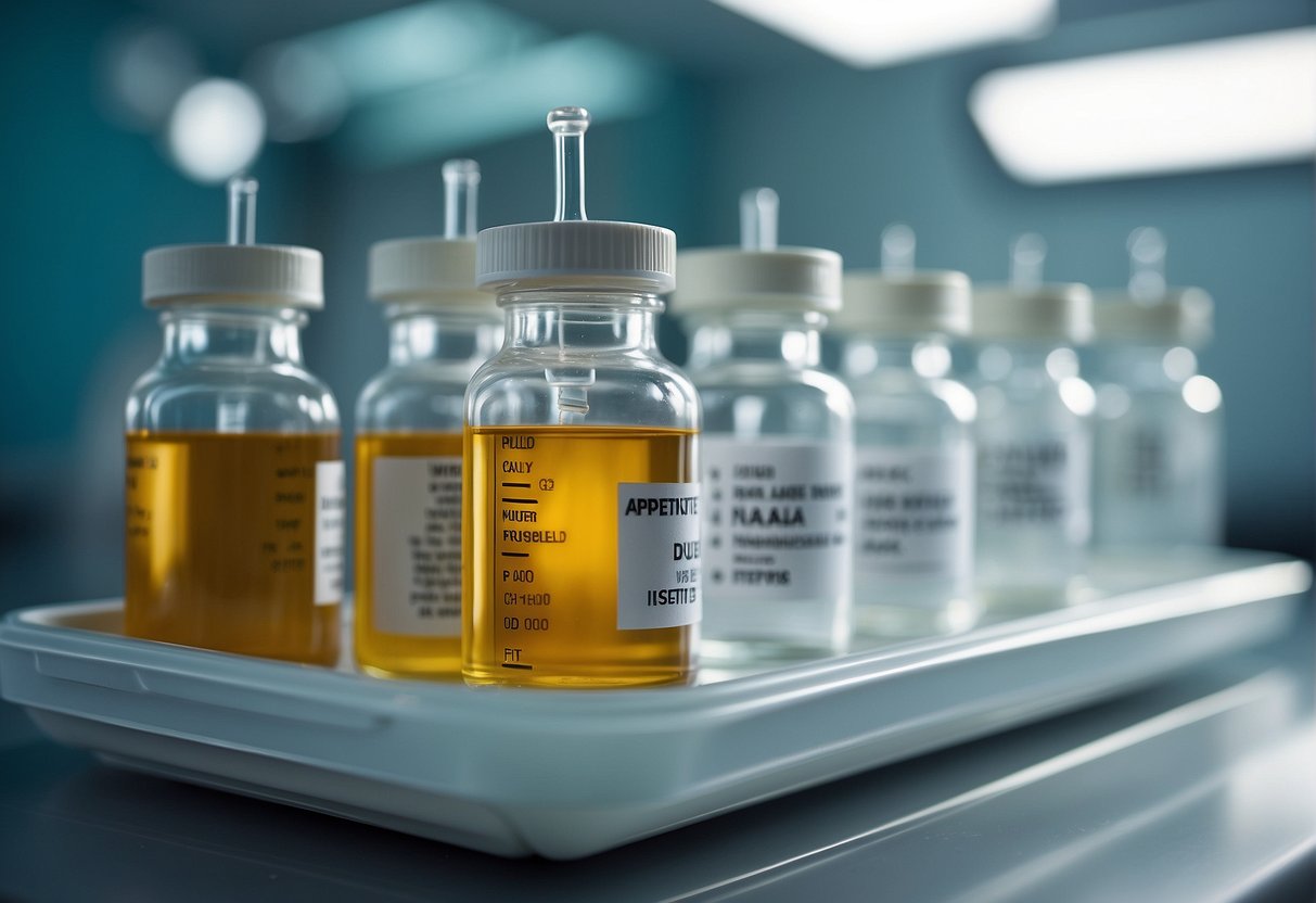 A vial labeled "Appetite Suppression and Weight Loss Injections" sits on a sterile medical tray in a clinical setting in Atlanta