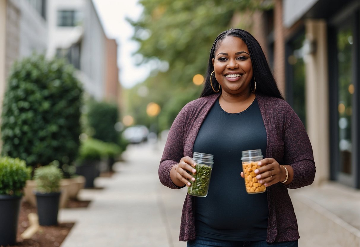 A person in Atlanta happily incorporating healthy habits and receiving weight loss injections, feeling supported and achieving appetite suppression