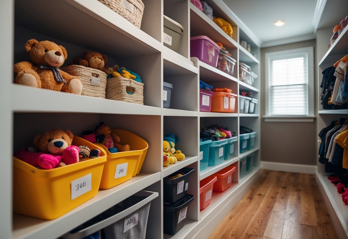 A well-organized closet with labeled bins for adult toys. Avoid direct sunlight and extreme temperatures. Keep toys clean and store them separately