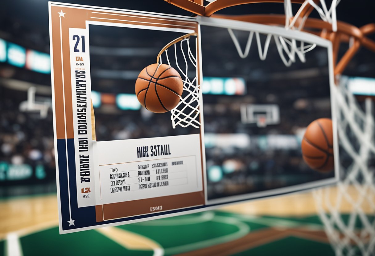 A basketball card being designed with a basketball hoop, jersey, and player's name and stats