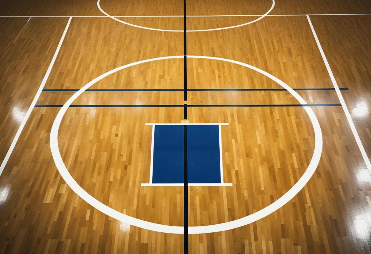 A basketball court with various surfaces and dimensions. Pricing information displayed nearby