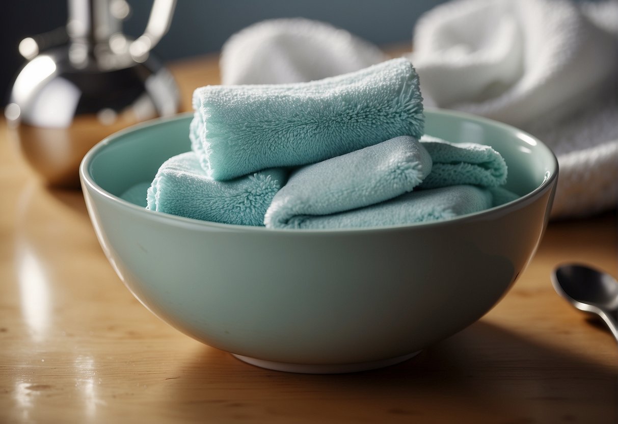 A bowl of soapy water and a washcloth, gently scrubbing stained skin