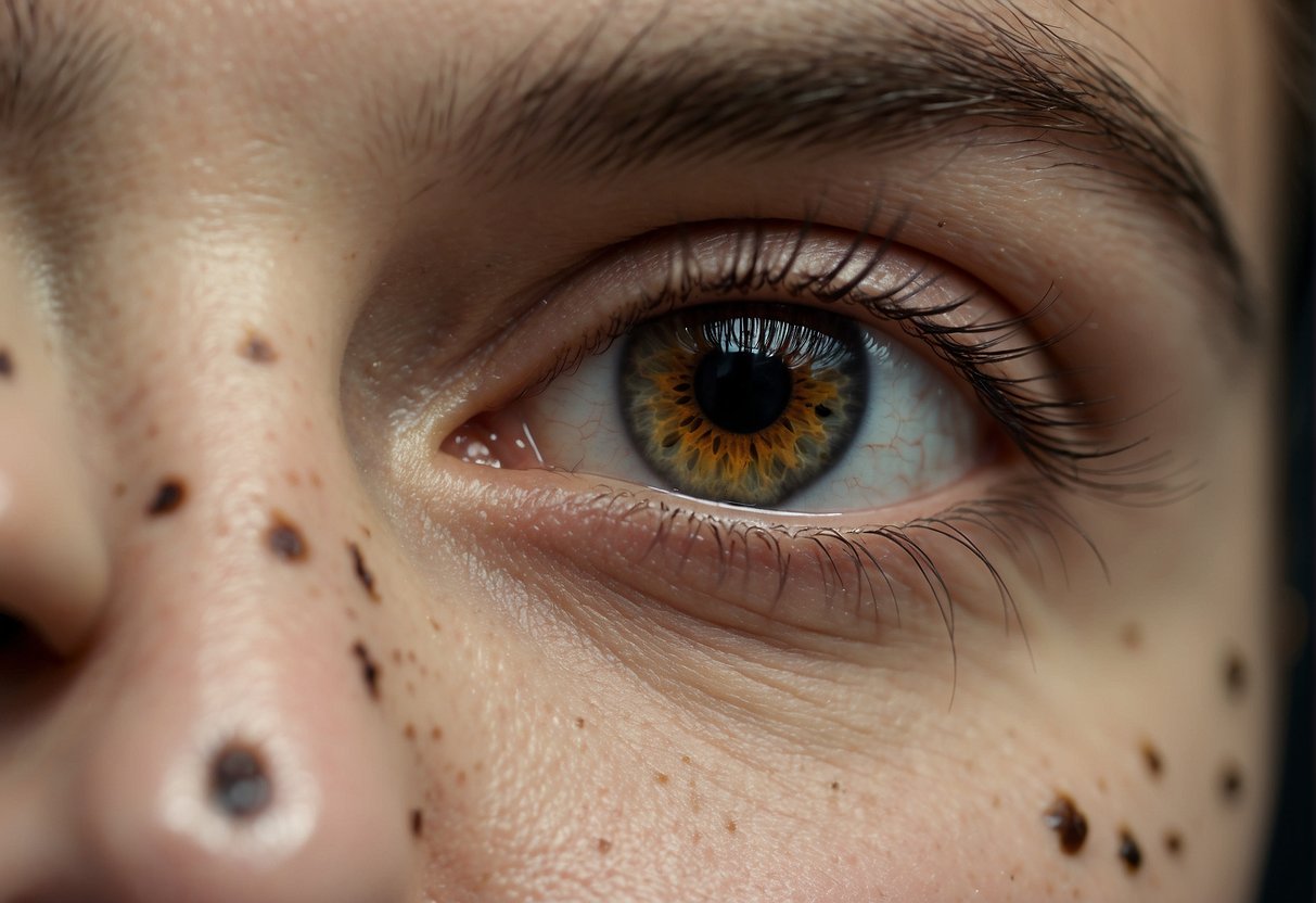 Dark spots on skin, possibly caused by a disease, depicted in an illustration without human subjects or body parts