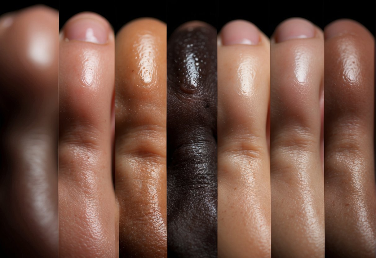 Various types of dark spots on skin. Illustrate features of skin disease causing dark spots