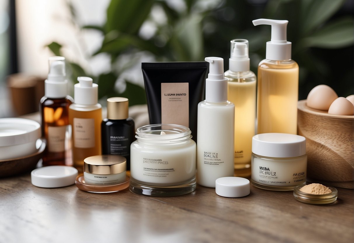 A table with different skincare products for various skin types, including labels and descriptions