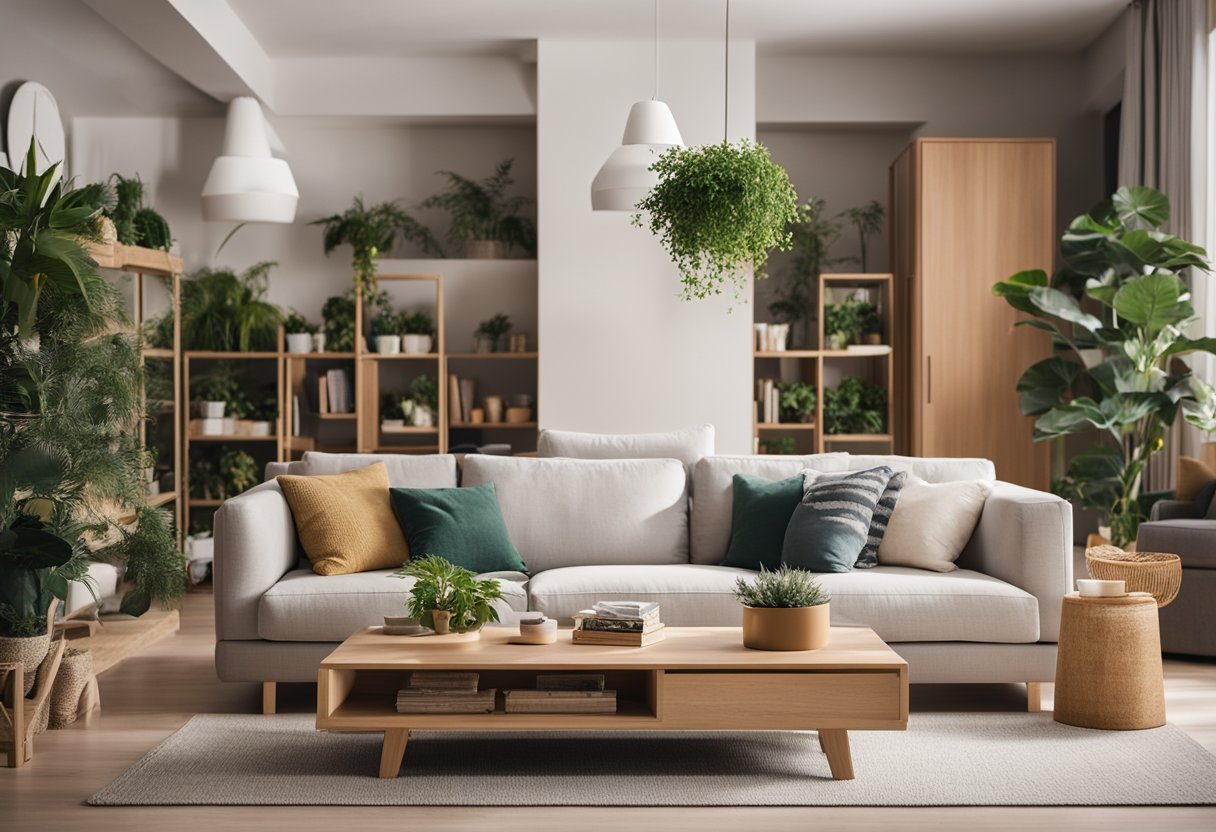 A cozy living room with pet-friendly furniture, non-toxic plants, and designated pet play areas. A secure outdoor space with pet-friendly landscaping and a comfortable resting area